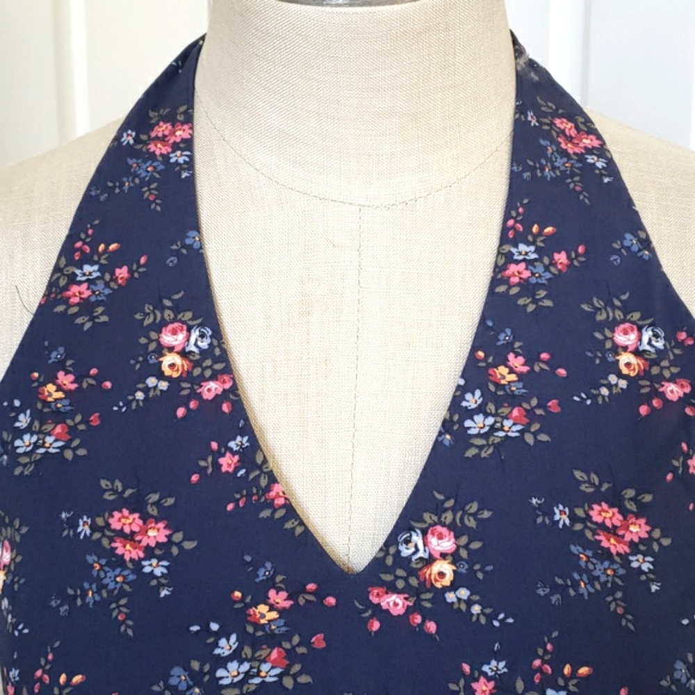 Vintage 90s Ralph Lauren Tartan Label Floral Halter Dress Navy Cotton • Size 8 - Picture 8 of 16
